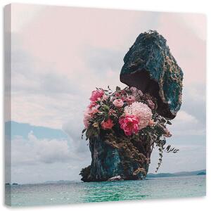 Gario Vászonkép Szikla virágokkal - Zehem Chong Méret: 30 x 30 cm