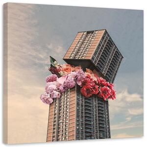 Gario Vászonkép Virágok egy felhőkarcolóban - Zehem Chong Méret: 30 x 30 cm