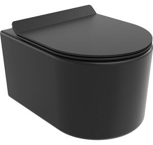 Mexen Sofia, falra akasztható wc csésze 490x360x355 mm, Perem nélküli Tornado + duroplast wc ülőke, fekete matt, 30540185T