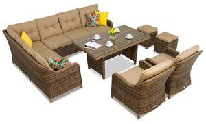Garden Point Toledo Comida 7 technorattán kerti bútorok, barna, puffokkal