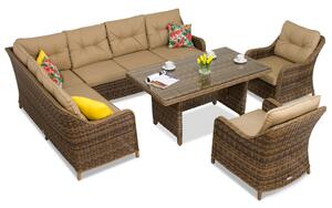 Garden Point Toledo Comida 7 technorattán kültéri bútorok sarokgarnitúrával, barna