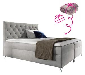 KONDELA Boxspring ágy, 120x200, világosszürke Velvet szövet, GULIETTE + ajándék
