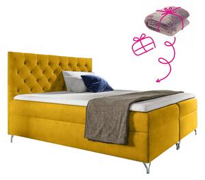 KONDELA Boxspring ágy, 140x200, sárga Velvet szövet, GULIETTE + ajándék