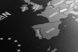 Kép oktatási térkép az Európai Unió országainak nevével feket fehérben