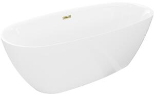 Mexen Luvo Slim, szabadon álló kád 170 × 75 cm, fényes fehér, fényes arany túlfolyóval, 52801707500-50