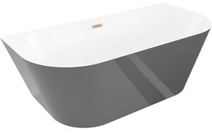 Mexen Oval Slim, szabadon álló, falhoz szerelhető kád, 170 x 80 cm, fehér-szürke, matt réz túlfolyó, 52661708062-65