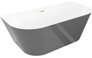 Mexen Oval Slim, szabadon álló, falhoz simuló kád, 170 x 80 cm, fehér-szürke, matt arany túlfolyóval, 52661708062-55