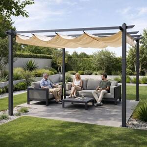 MultiGarden kerti terasz pergola acél pavilon tetővel 3x4m - bézs
