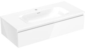 Mexen Orio, fürdőszobaszekrény 100 cm Vela mosdóval, 1 fiókkal, fényes fehér, 91A10-10023-1-BF00-W23M00