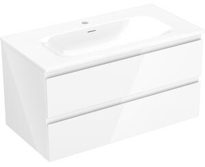 Mexen Orio, fürdőszobaszekrény 90 cm Vela mosdóval, 2 fiókkal, fényes fehér, 91A10-09047-2-BFF00-W23M00
