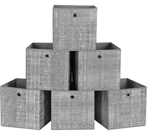 Tároló doboz, összehajtható tároló kosarak 6 db-os szett, 30 x 30 x 30 cm, szürke