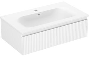 Mexen Rivel, fürdőszobaszekrény 80 cm Vela mosdóval, 1 fiókkal, rovátkolt, matt fehér, 91A20-08023-1-BF01-W23M01