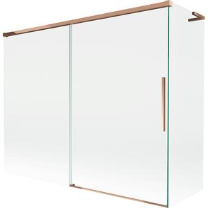 Mexen Rox, L kétszárnyú tolóajtós kádparaván 190 + 80 x 150 cm, 8 mm-es átlátszó üveg, rozéarany profil, 8C9L-190-080-60-00