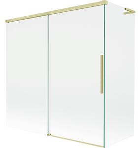 Mexen Rox, L tolóajtós, kétszárnyú kádparaván 160 + 70 x 150 cm, 8 mm-es átlátszó üveg, matt arany profil, 8C9L-160-070-55-00