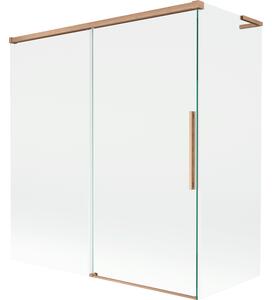 Mexen Rox, L tolóajtós, kétszárnyú kádparaván 150 + 70 x 150 cm, 8 mm-es átlátszó üveg, matt réz profil, 8C9L-150-070-65-00