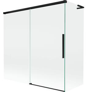 Mexen Rox, L tolóajtós, kétszárnyú kádparaván 160 + 70 x 150 cm, 8 mm-es átlátszó üveg, matt fekete profil, 8C9L-160-070-70-00