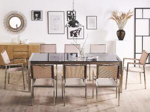 Nyolcszemélyes szürke gránit étkezőasztal bézs textilén székekkel GROSSETO