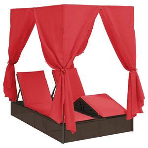 VidaXL Dupla napozóágy Állítható Piros 205 x 129 x 200 cm polirattan
