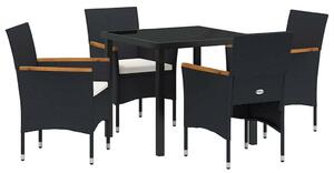 5 Darabos Kerti Étkező Készlet Fekete Poly Rattan