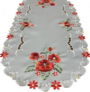 Asztalterítő gyönyörű hímzett pipacsokkal szürke színben Szélesség: 40 cm | Hosszúság: 85 cm