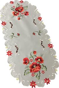Asztalterítő gyönyörű hímzett pipacsokkal szürke színben Szélesség: 40 cm | Hosszúság: 85 cm