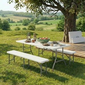 Catering/camping szett – ESSEN asztal + 2× LINDAU pad