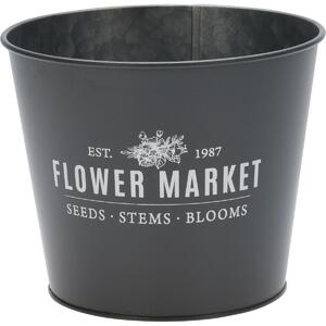 Flower market fém virágtartó kaspó, szürke, 17 x 14 cm
