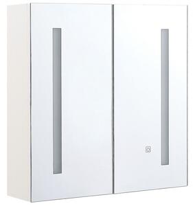 Fehér És Ezüst Tükrös Fürdőszoba Szekrény LED Világítással 60 x 60 cm CHABUNCO