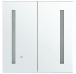 Fehér És Ezüst Tükrös Fürdőszoba Szekrény LED Világítással 60 x 60 cm CHABUNCO