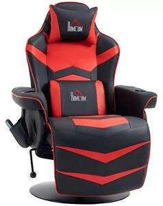 HOMCOM Prémium Gamer Szék, masszázs funkció, dönthető háttámla, lábtartó, acél keret, műbőr, piros