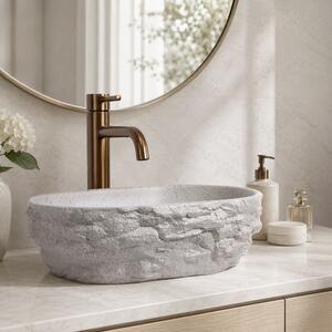 Rea Evora, ovális pultra szerelhető mosdó, 375x255x120mm, bézs-kő utánzat, REA-U3225