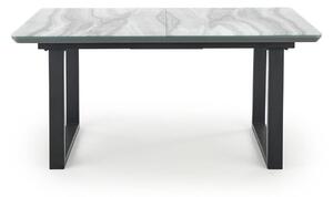 Asztal Houston 1246, Fekete, Fehér márvány, 76x90x160cm, Hosszabbíthatóság, Edzett üveg, Közepes sűrűségű farostlemez, Fém