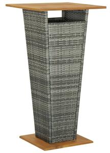 Szürke polyrattan és tömör akácfa bárasztal 60 x 60 x 110 cm