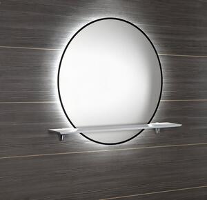 Sapho, SHARON LED megvilágított tükör Ø 80cm polccal, fekete szőnyeg, E28904CI-01