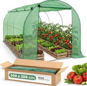 AKORD Furniture Factory kerti fóliaház alagút rolós oldalfalakkal 1 ajtó 6 ablak zöld 200x300x200 cm
