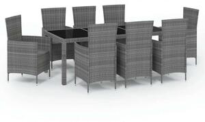 Polyrattan Kültéri Étkezőgarnitúra - 9 részes - Szürke
