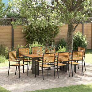 VidaXL Kert étkező szett 9 pcs Fekete és Barna 190 x 80 x 75 cm
