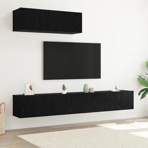 3 darabos TV szekrény készlet falra szerelhető fekete tölgy szerelt fa