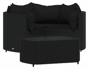 VidaXL 4 részes fekete polyrattan kerti ülőgarnitúra párnákkal