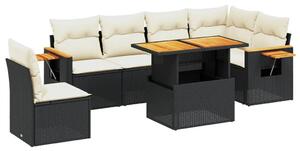 VidaXL Polyrattan Kerti Ülőgarnitúra - 7 részes - Fekete