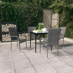 5 részes PE Rattan Kerti Étkezőgarnitúra - Szürke/Fekete - 80x80cm Asztal