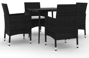VidaXL 5 részes Kerti Étkezőgarnitúra - Fekete Polyrattan