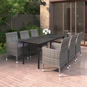 Kerti Étkezőgarnitúra - 7 részes - Polyrattan - Szürke