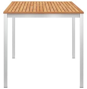 VidaXL tömör tíkfa és rozsdamentes acél kerti étkezőasztal 140x80x75cm