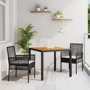 Kert étkező szett 3 pcs Fekete polirattan