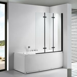 Stuxi Ravenna Black 120x140 összecsukható 3 szárnyú kádparaván 6 mm vastag vízlepergető biztonsági üveggel, fekete elemekkel
