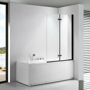 Stuxi Ravenna Black 100x140 összecsukható 2 szárnyú kádparaván 6 mm vastag vízlepergető biztonsági üveggel, fekete elemekkel