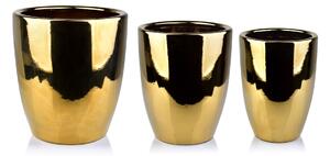 Kerámia kaspó szett MONDEX NEVA GOLD 39x39x42 cm / 32x32x38,5 cm / 26x26x35 cm ezüst 3 db