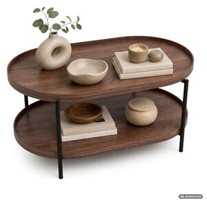 AKORD Furniture Factory Cortado Dohányzóasztal MDF Dió-Fekete Ovális Polcos