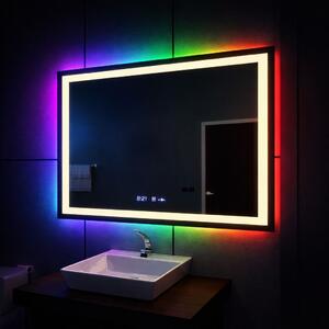 LED Tükör Rectangulara 120x80cm Verite MotionGlow Marcello, páramentesítő rendszer, óra és hőmérő, dimmelhető W09/120X80BTRGB